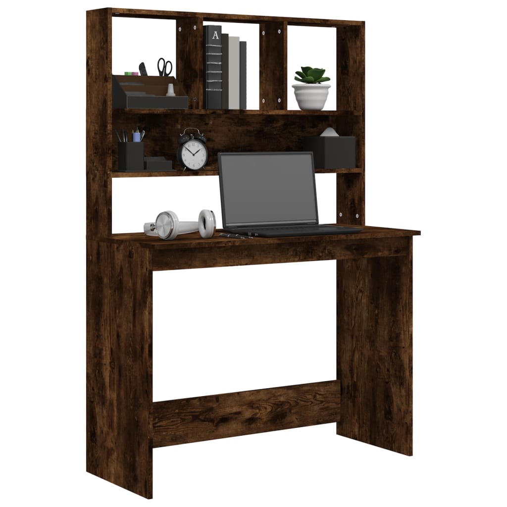 Bureau avec étagères Chêne fumé 102x45x148 cm Bois d'ingénierie Bureaux vidaXL