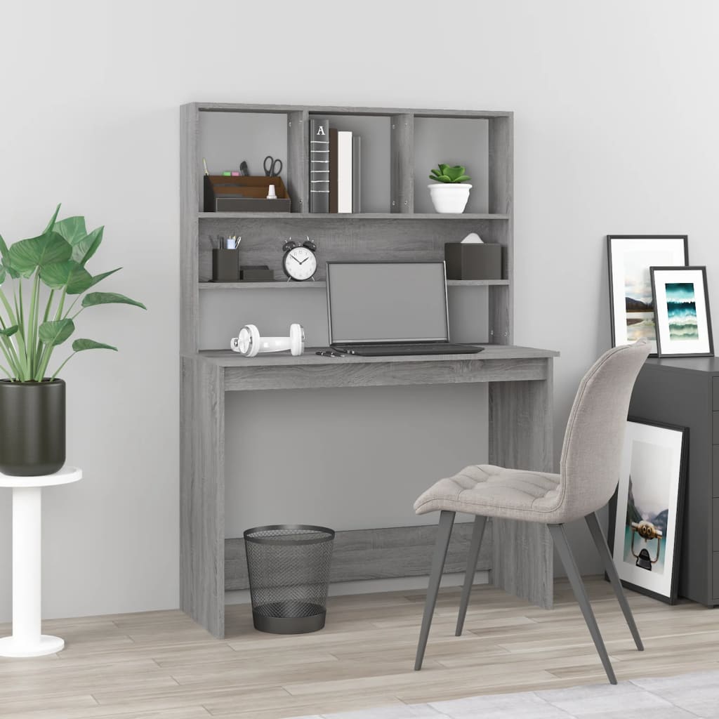 Bureau avec étagères Sonoma gris 102x45x148cm Bois d'ingénierie Bureaux vidaXL