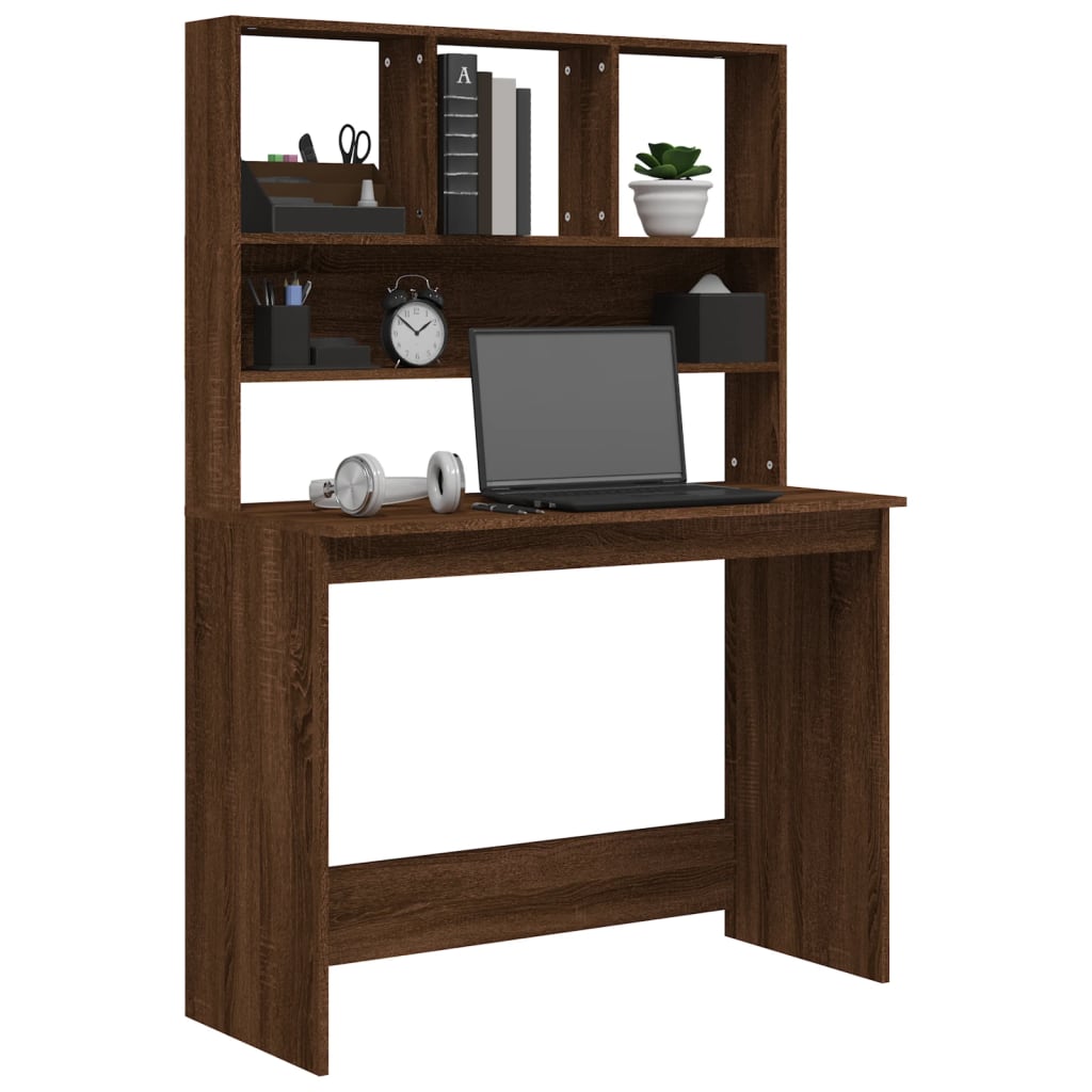 Bureau et étagères Chêne marron 102x45x148 cm Bois d'ingénierie - XIOS