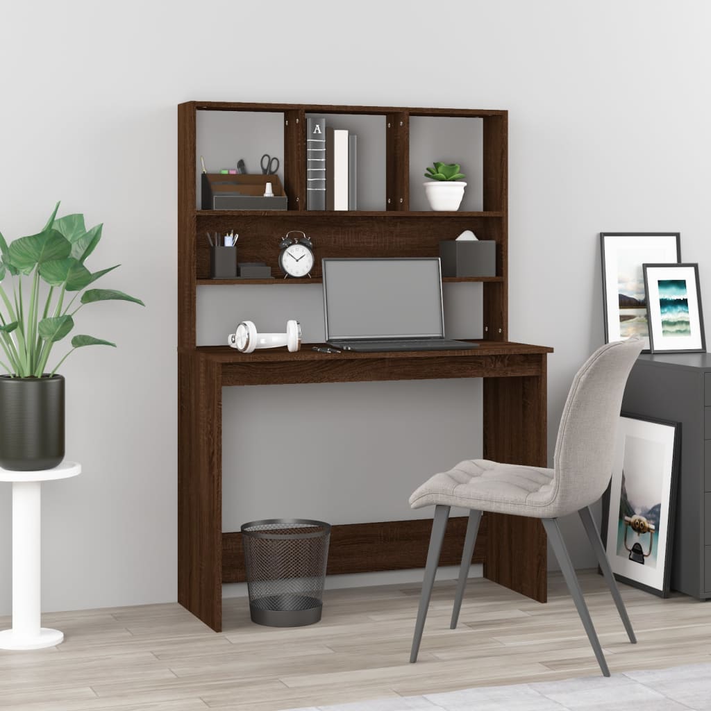 Bureau et étagères Chêne marron 102x45x148 cm Bois d'ingénierie - XIOS