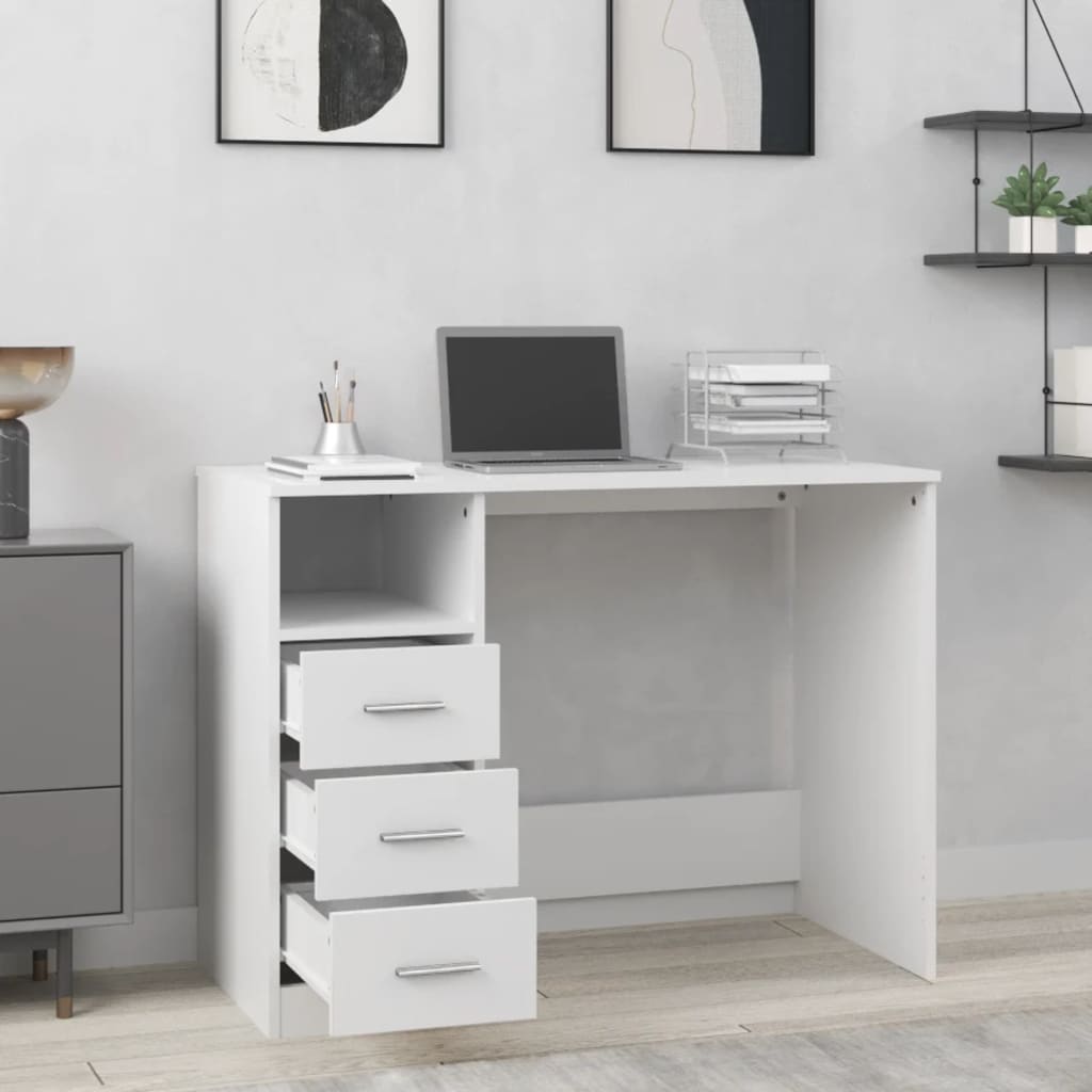 Bureau avec tiroirs Blanc 102x50x76 cm Bois d'ingénierie Bureaux vidaXL