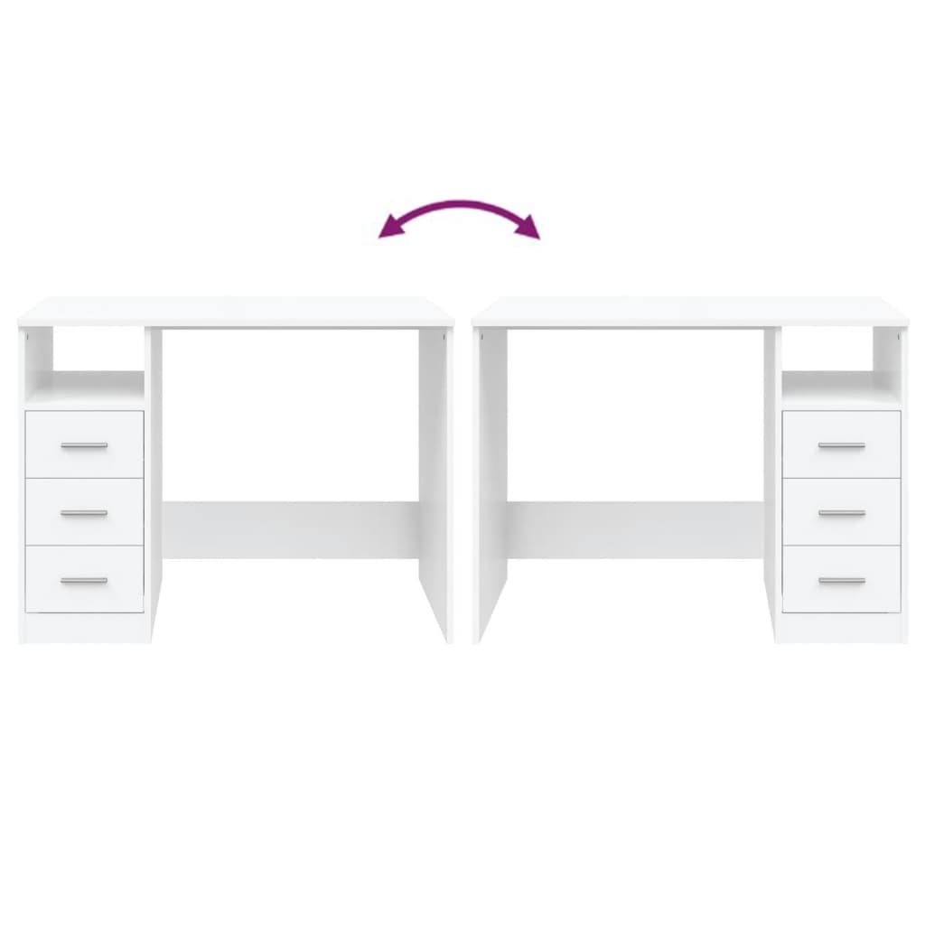 Bureau avec tiroirs Blanc 102x50x76 cm Bois d'ingénierie Bureaux vidaXL