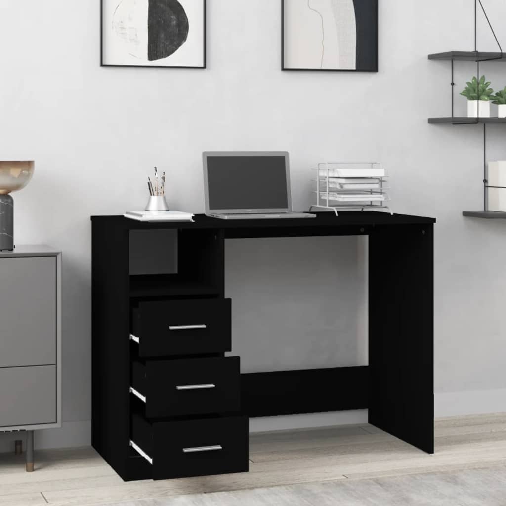 Bureau avec tiroirs Noir 102x50x76 cm Bois d'ingénierie - XIOS