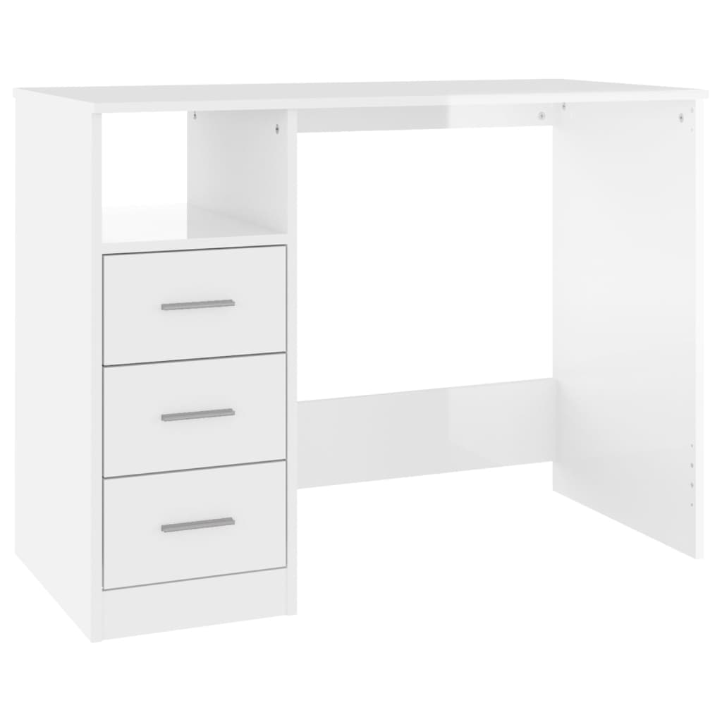 Bureau et tiroirs Blanc brillant 102x50x76 cm Bois d'ingénierie Bureaux vidaXL   