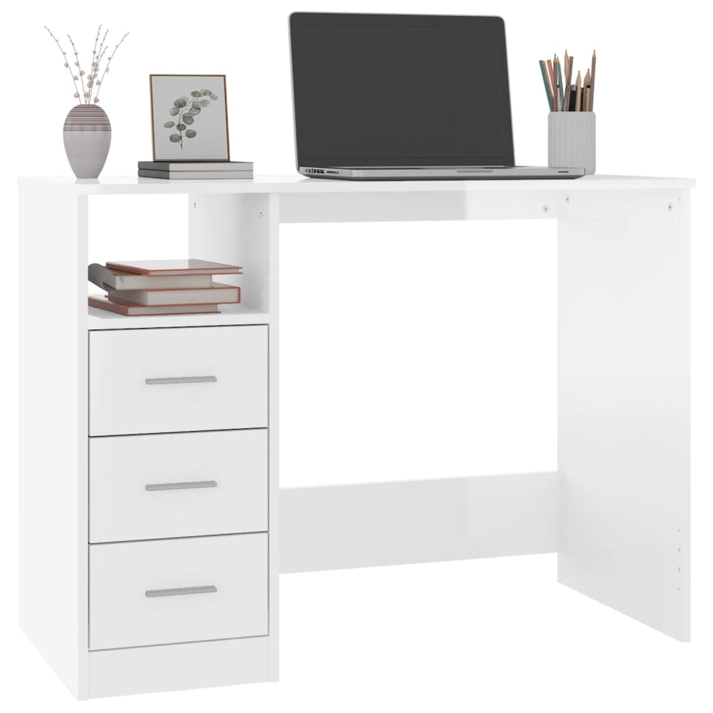 Bureau et tiroirs Blanc brillant 102x50x76 cm Bois d'ingénierie Bureaux vidaXL   