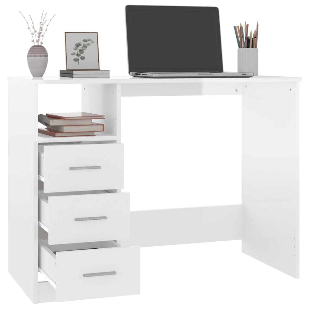 Bureau et tiroirs Blanc brillant 102x50x76 cm Bois d'ingénierie Bureaux vidaXL   
