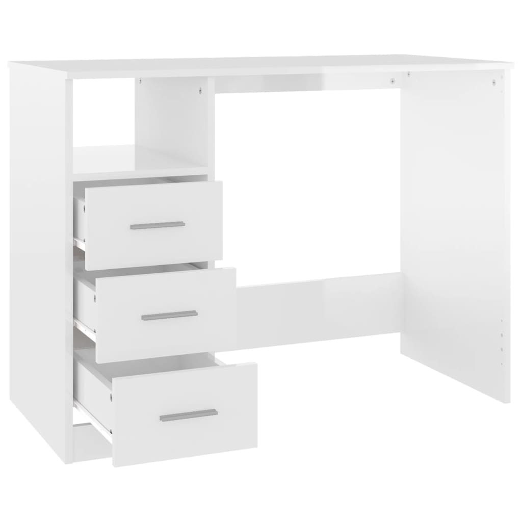 Bureau et tiroirs Blanc brillant 102x50x76 cm Bois d'ingénierie Bureaux vidaXL   