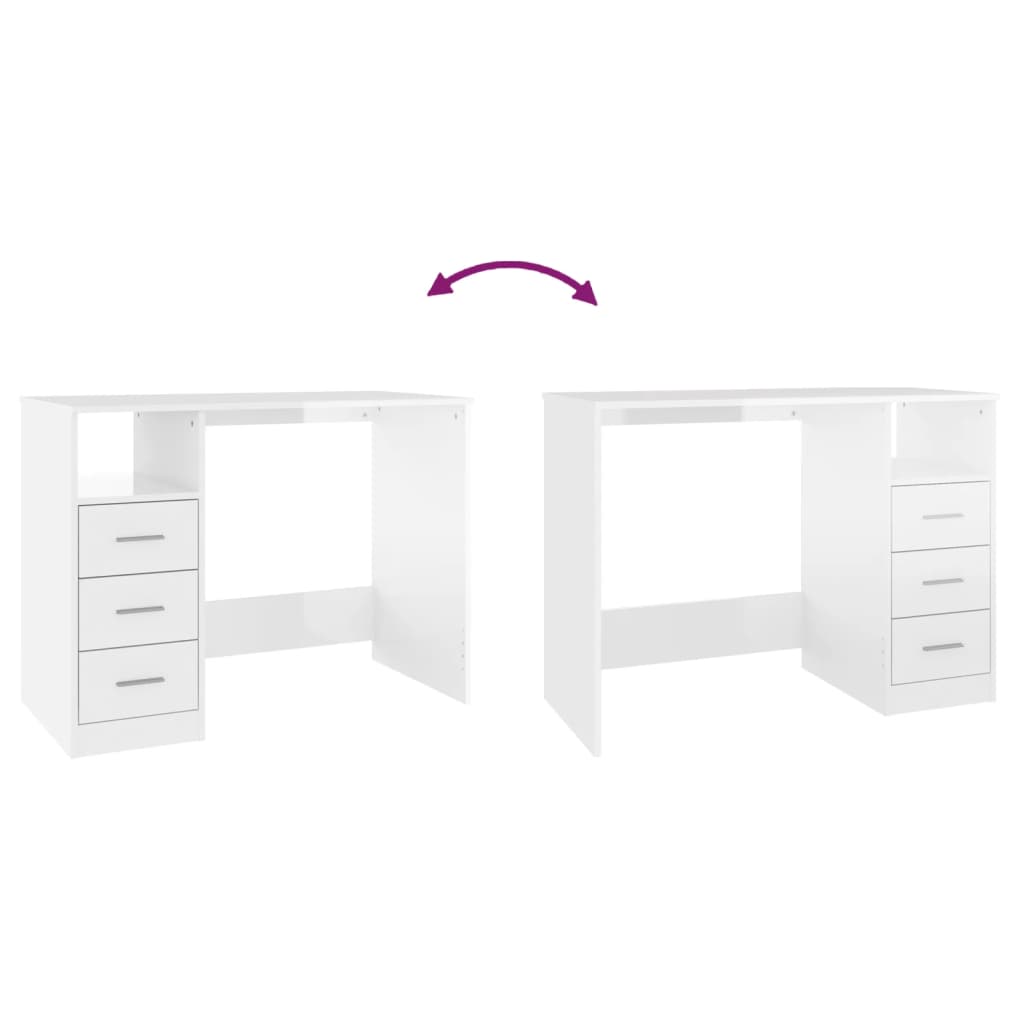 Bureau et tiroirs Blanc brillant 102x50x76 cm Bois d'ingénierie Bureaux vidaXL   