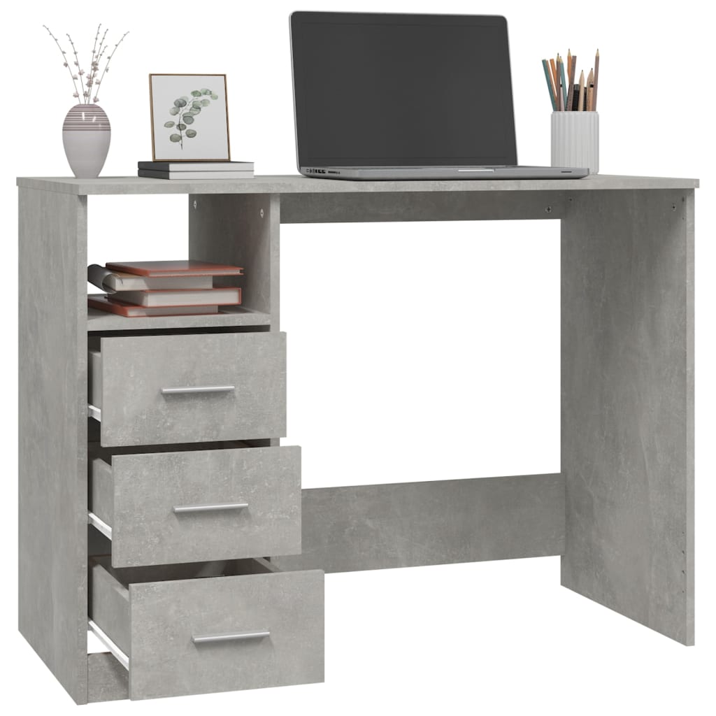 Bureau avec tiroirs Gris béton 102x50x76 cm Bois d'ingénierie Bureaux vidaXL