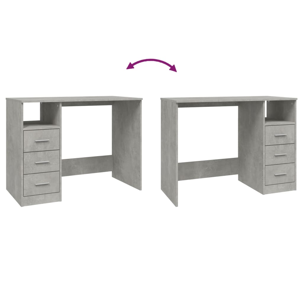 Bureau avec tiroirs Gris béton 102x50x76 cm Bois d'ingénierie Bureaux vidaXL