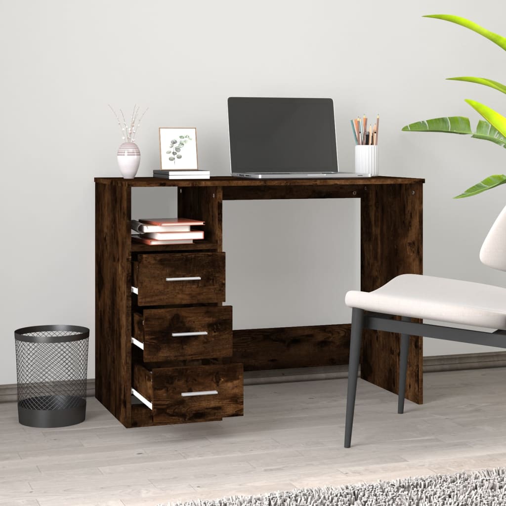 Bureau avec tiroirs Chêne fumé 102x50x76 cm Bois d'ingénierie - XIOS