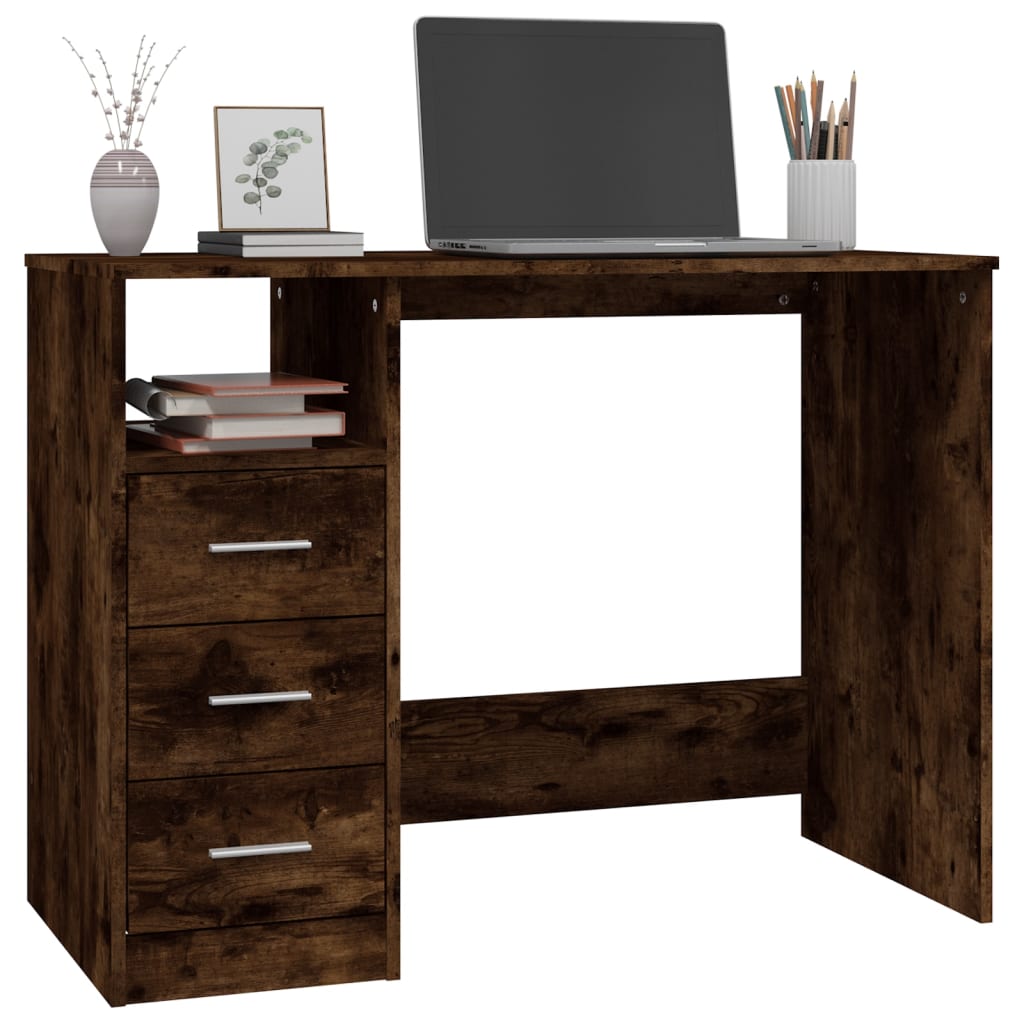 Bureau avec tiroirs Chêne fumé 102x50x76 cm Bois d'ingénierie - XIOS