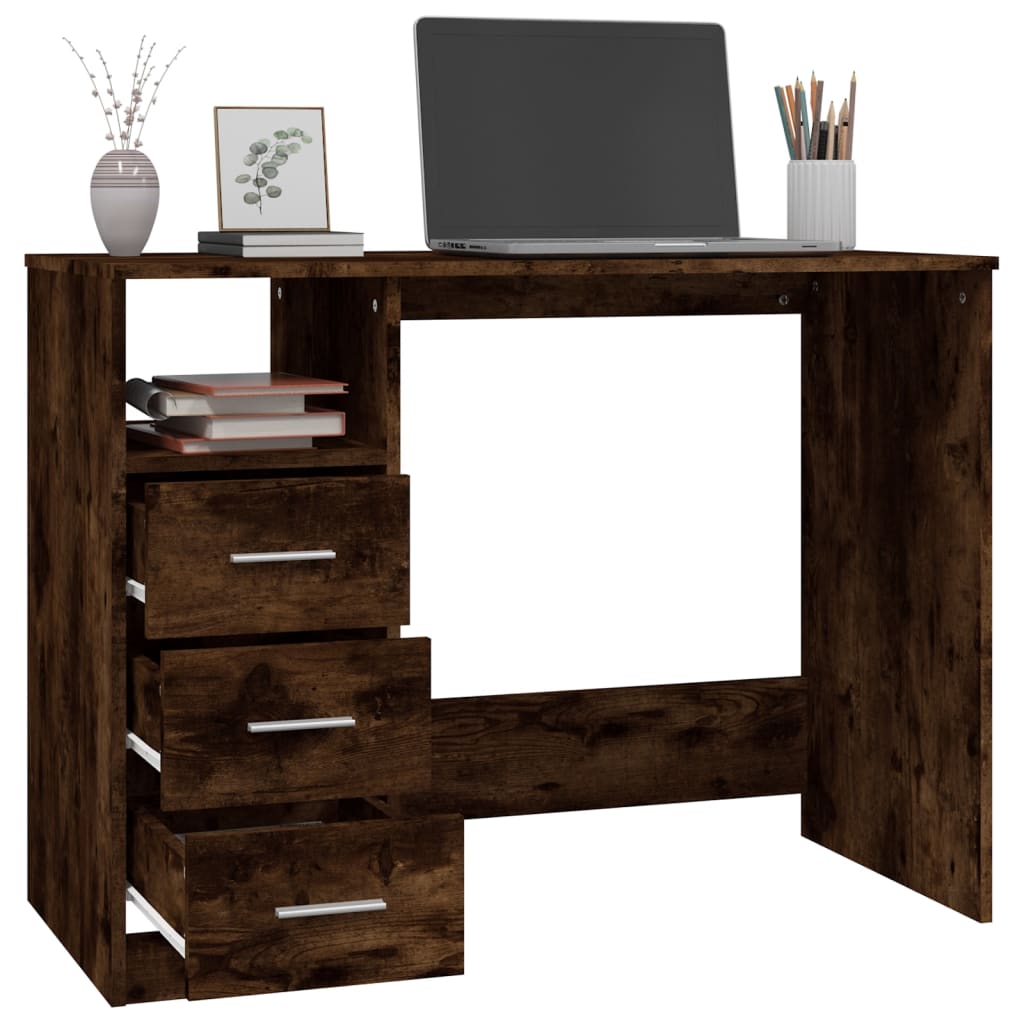 Bureau avec tiroirs Chêne fumé 102x50x76 cm Bois d'ingénierie - XIOS