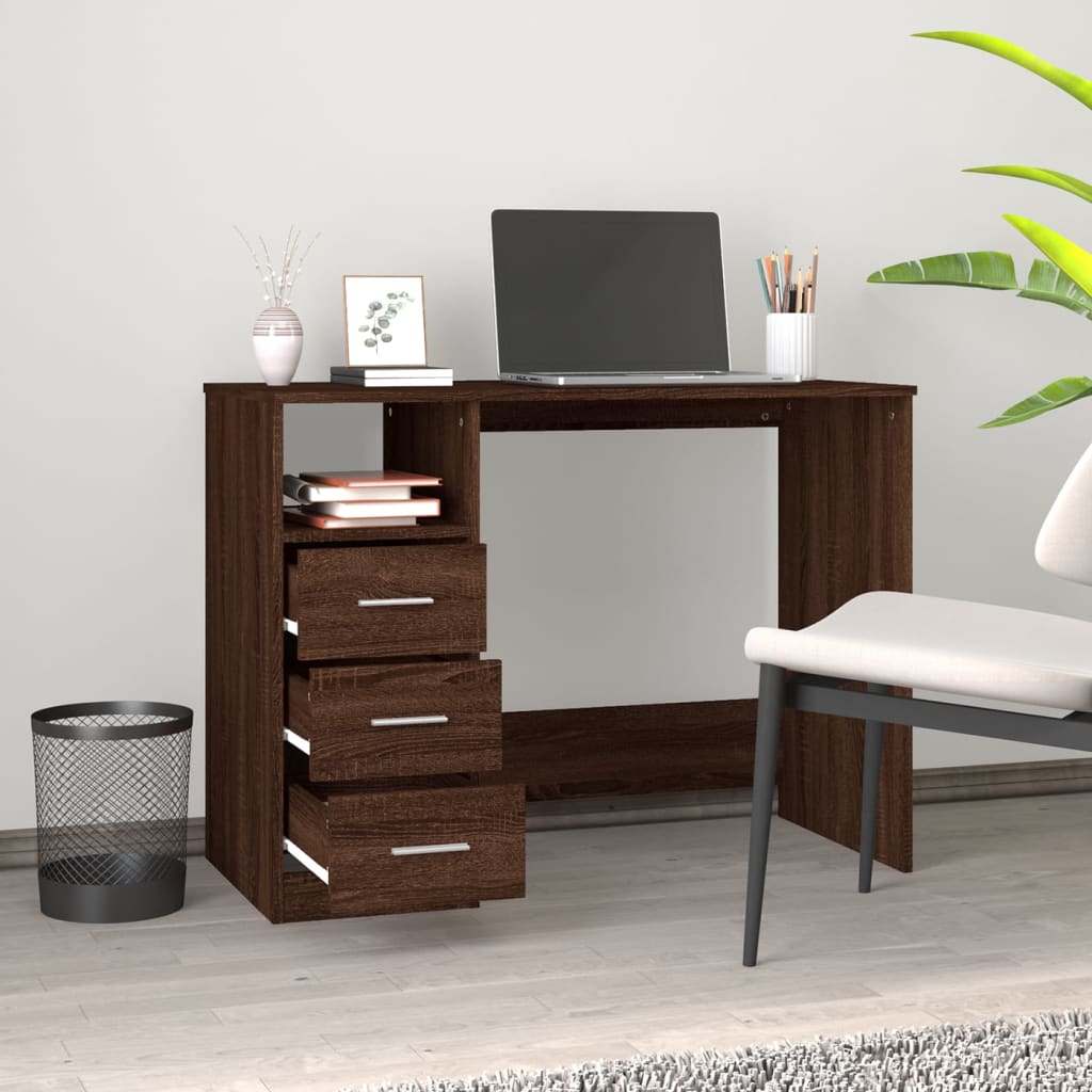 Bureau avec tiroirs Chêne marron 102x50x76 cm Bois d'ingénierie Bureaux vidaXL