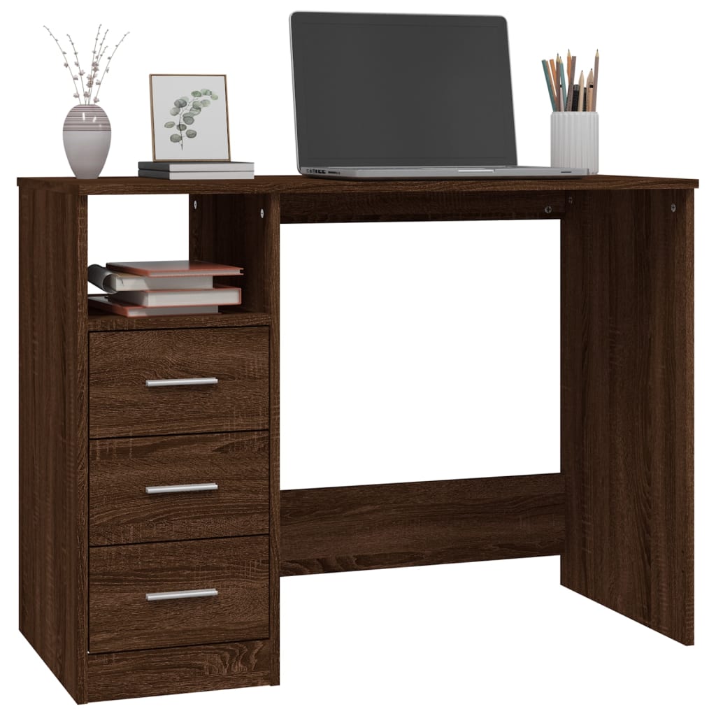 Bureau avec tiroirs Chêne marron 102x50x76 cm Bois d'ingénierie Bureaux vidaXL