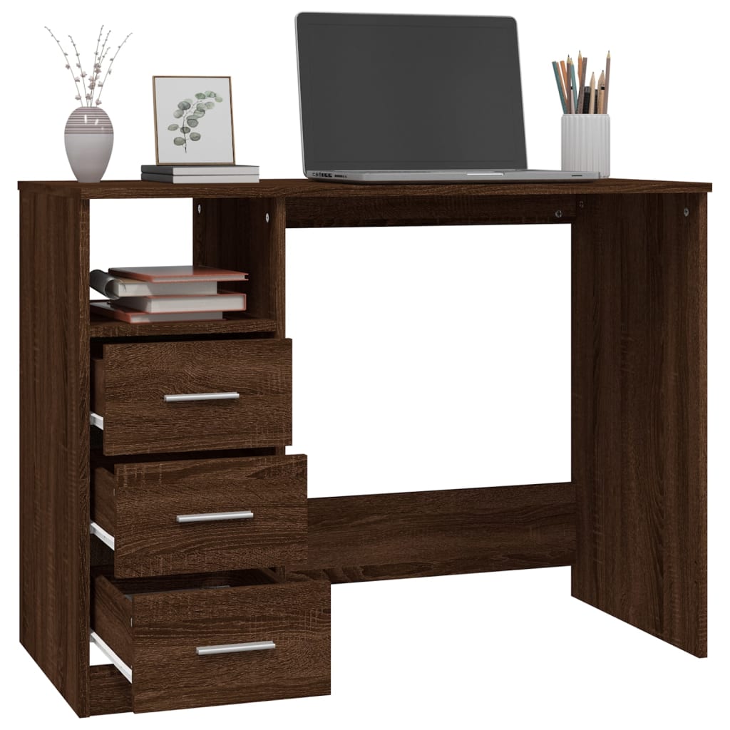Bureau avec tiroirs Chêne marron 102x50x76 cm Bois d'ingénierie Bureaux vidaXL