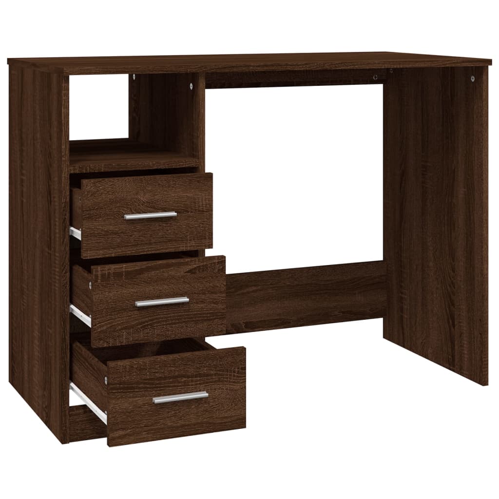 Bureau avec tiroirs Chêne marron 102x50x76 cm Bois d'ingénierie Bureaux vidaXL
