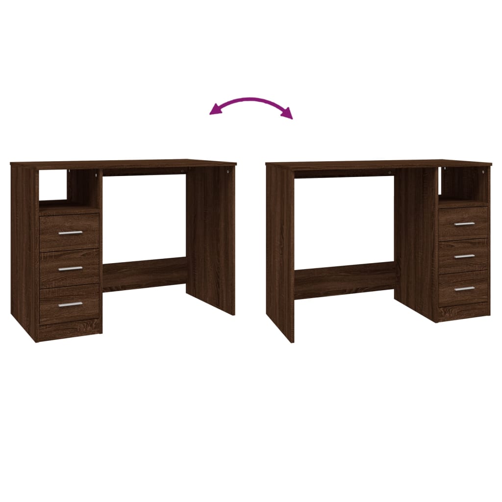 Bureau avec tiroirs Chêne marron 102x50x76 cm Bois d'ingénierie Bureaux vidaXL