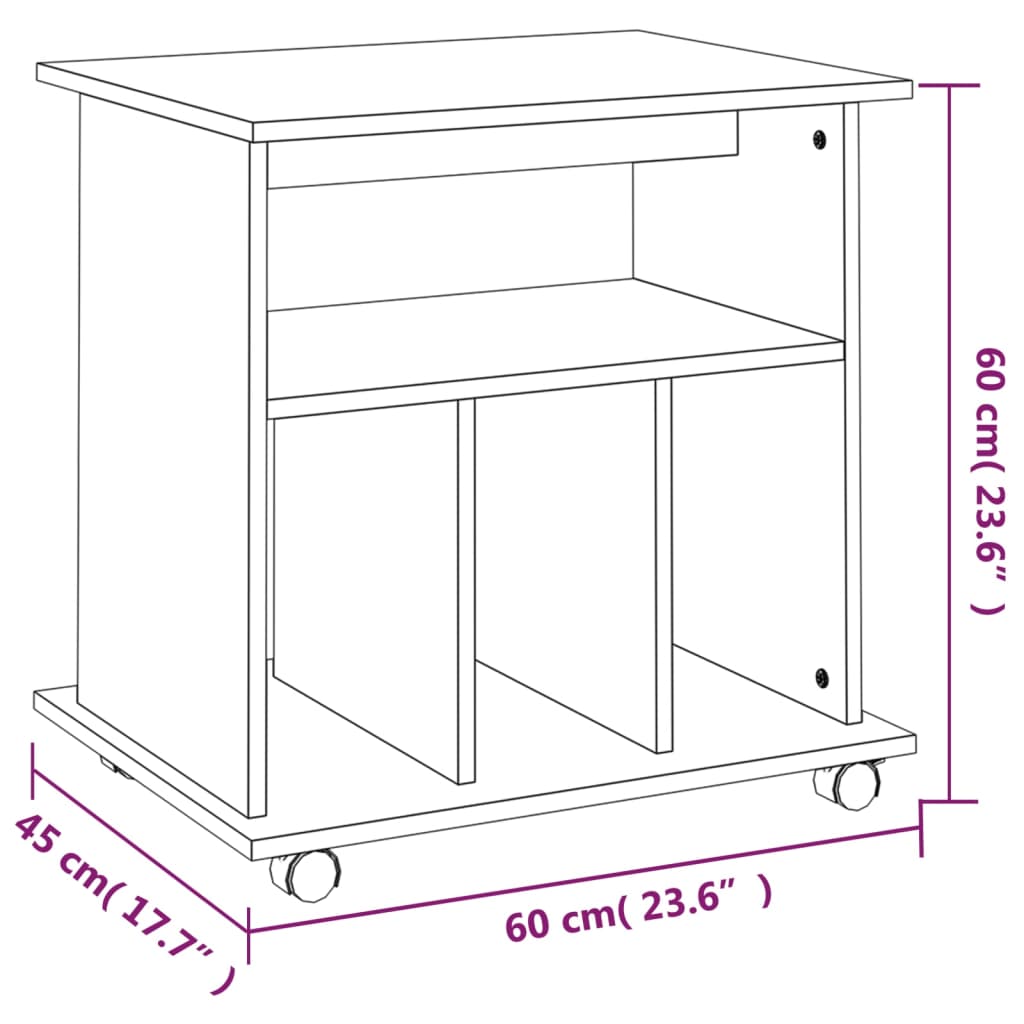 Armoire roulante Chêne fumé 60x45x60 cm Bois d'ingénierie
