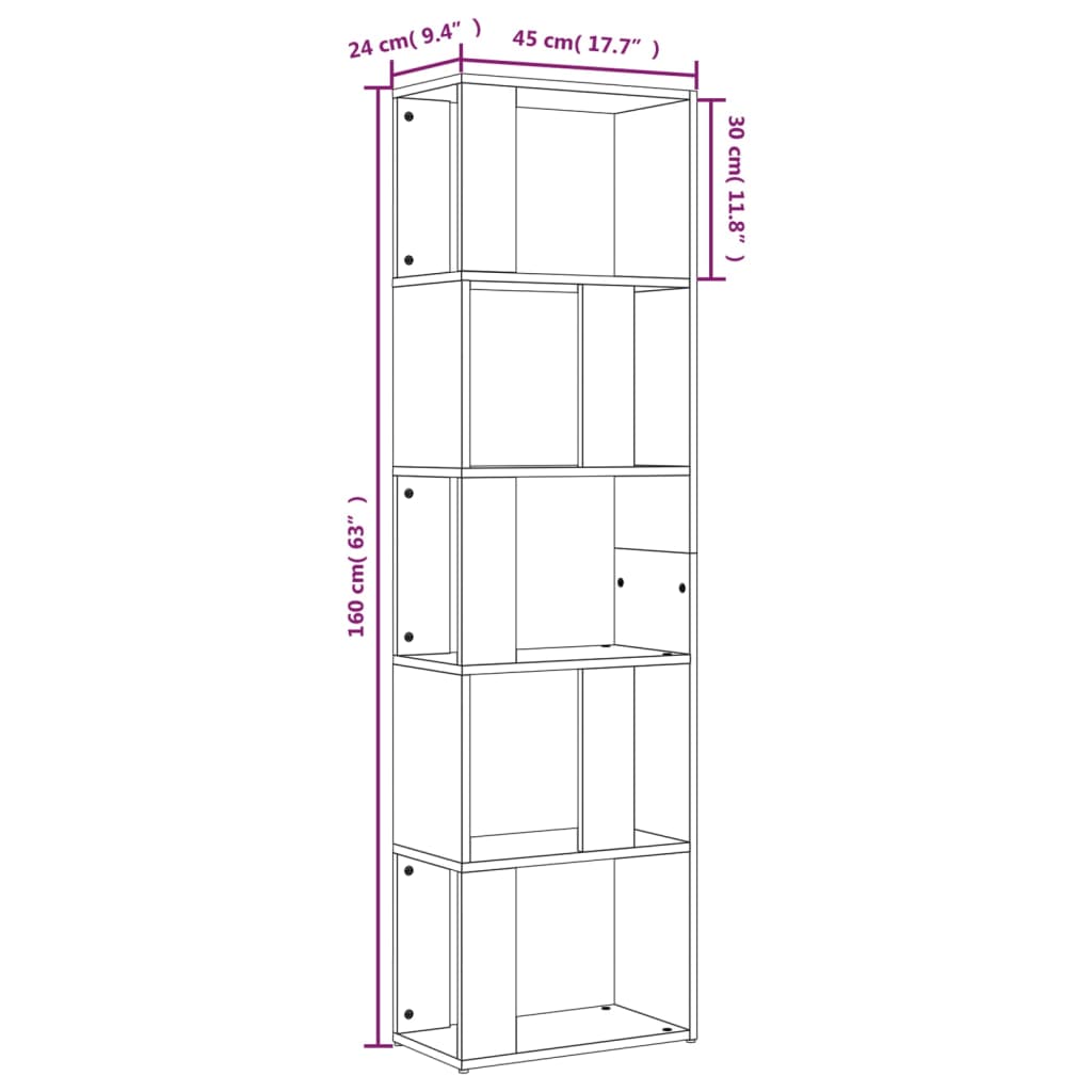 Bibliothèque Sonoma gris 45x24x160 cm Bois d'ingénierie - XIOS