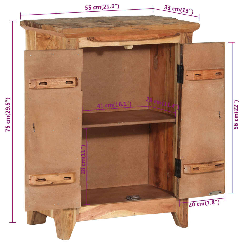 Buffet 55x33x75 cm bois massif d'acacia et bois de récupération - XIOS