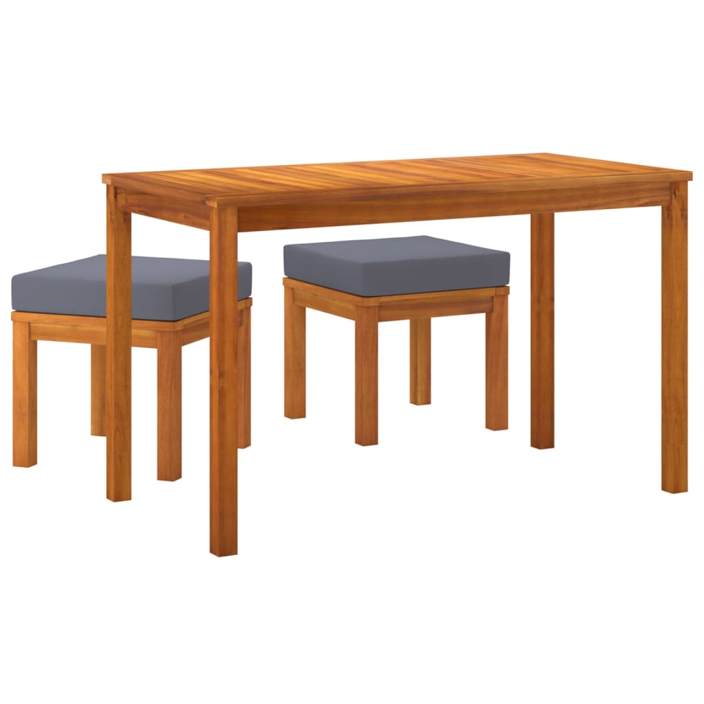 Ensemble à manger de jardin 3 pcs et coussins Acacia solide