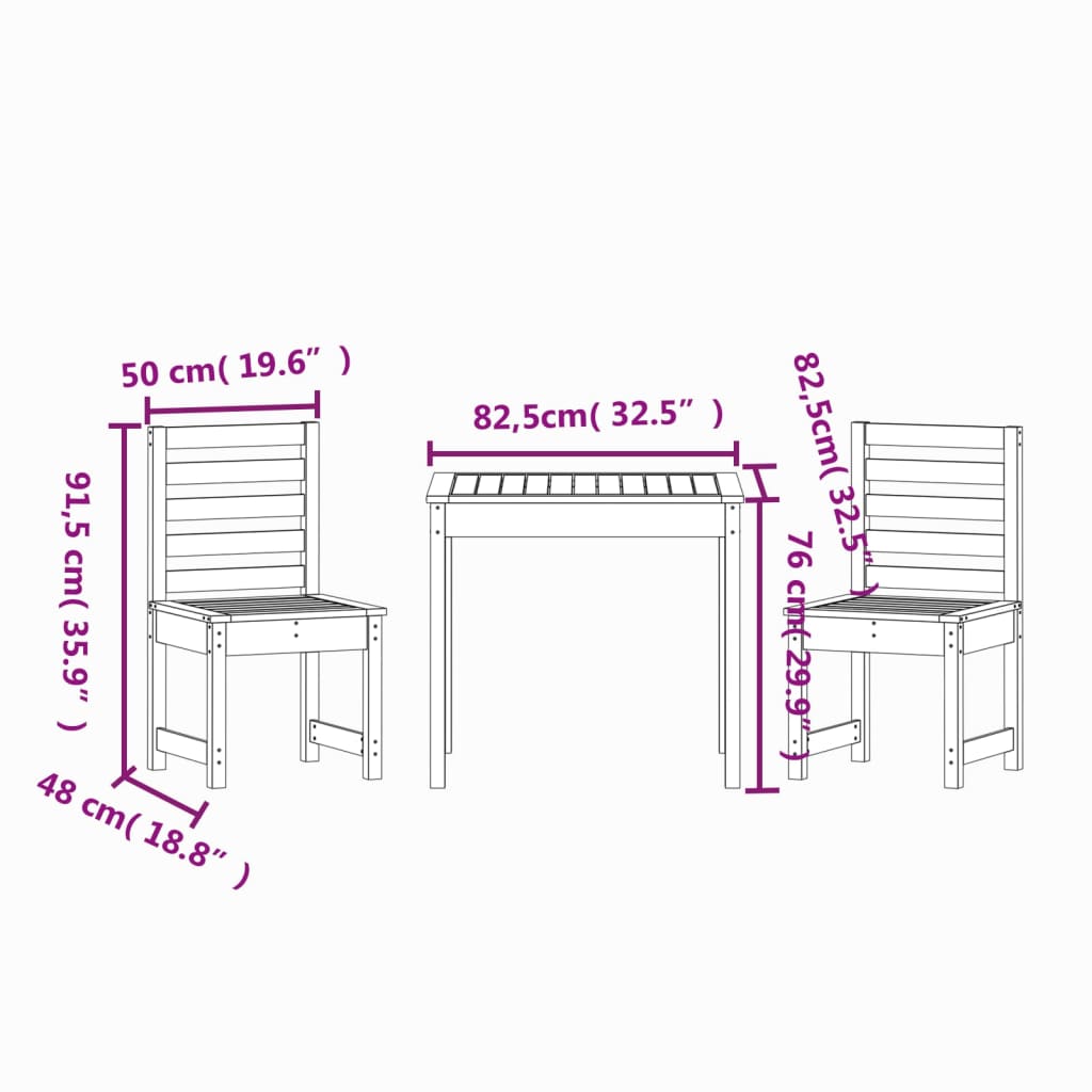Ensemble de bistrot de jardin 3 pcs bois de pin massif
