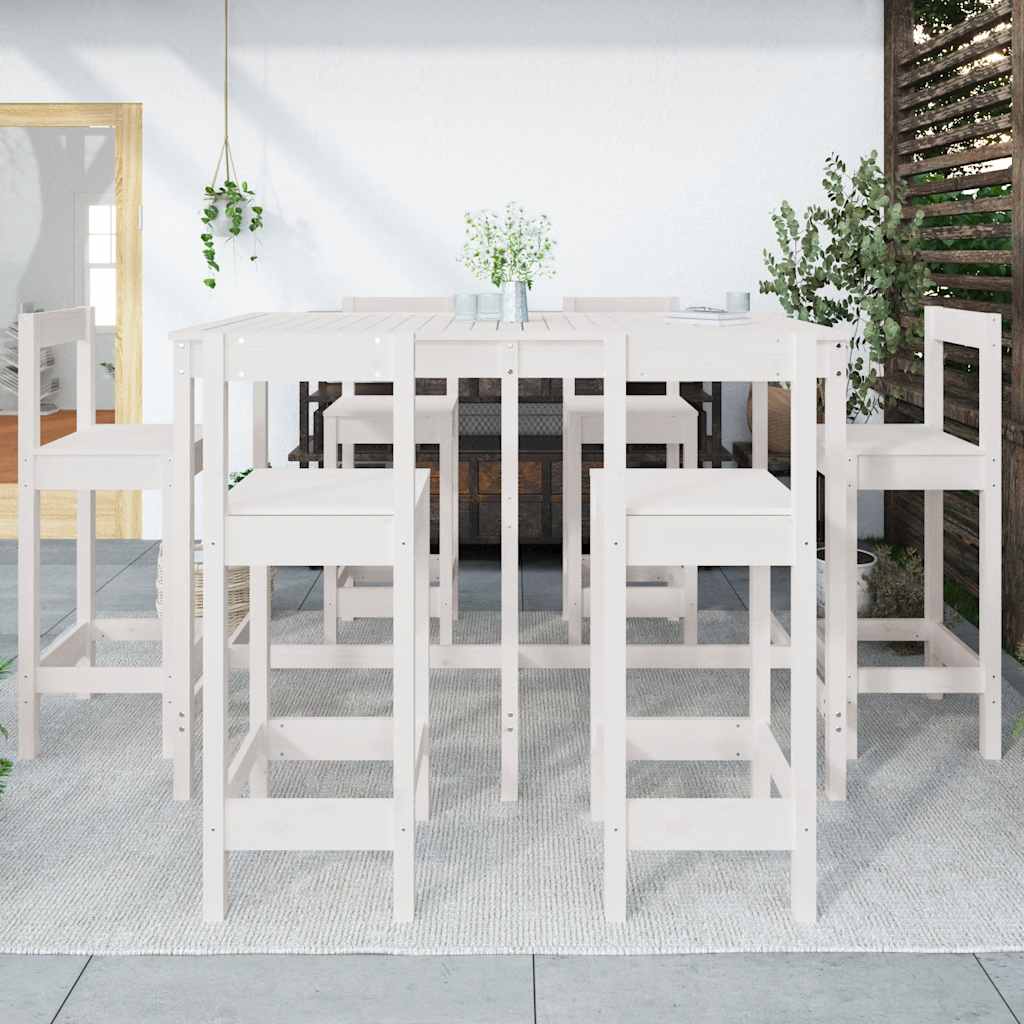 Ensemble de bar de jardin 7 pcs blanc bois de pin massif
