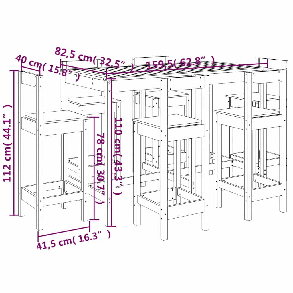 Ensemble de bar de jardin 7 pcs blanc bois de pin massif