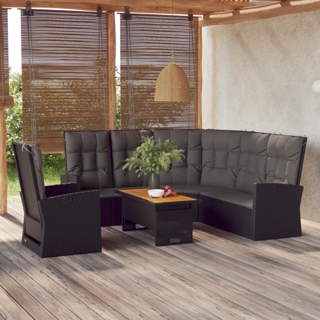Salon de jardin 3 pcs avec coussins Noir Résine tressée - XIOS