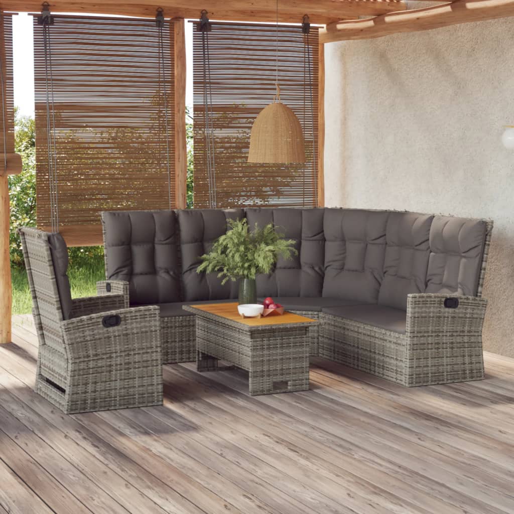 Salon de jardin 3 pcs avec coussins Gris Résine tressée Salons de jardin vidaXL