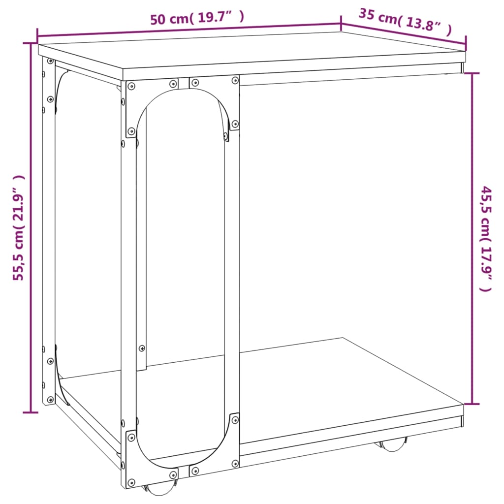 Table d'appoint à roues Chêne fumé 50x35x55,5 cm - XIOS