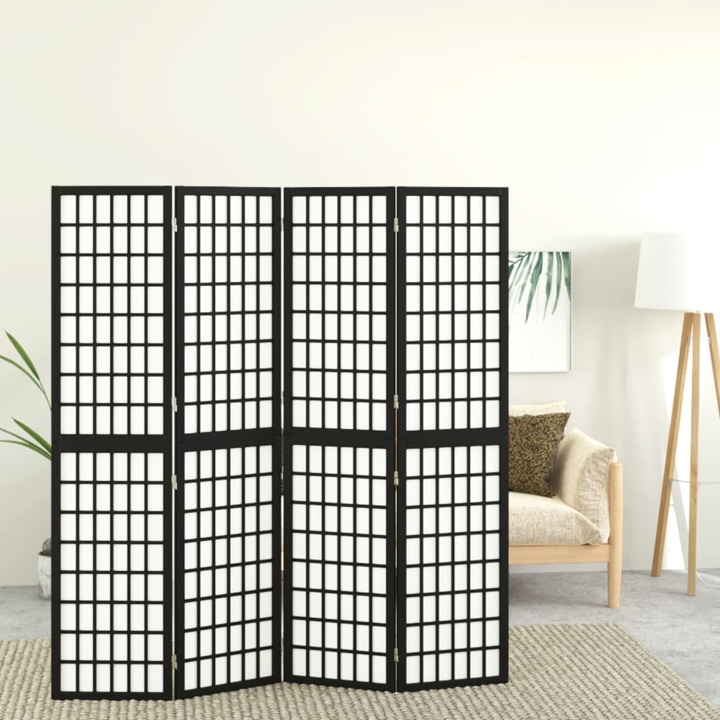 Cloison de séparation pliable 4 panneaux 160x170 cm Noir - XIOS