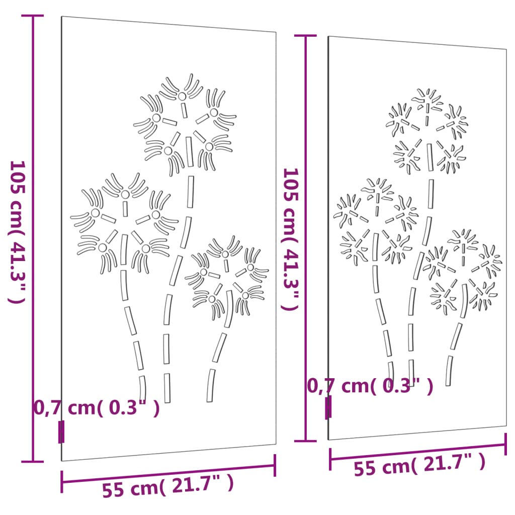 Décorations murales de jardin 2pcs 105x55 cm design de fleur - XIOS