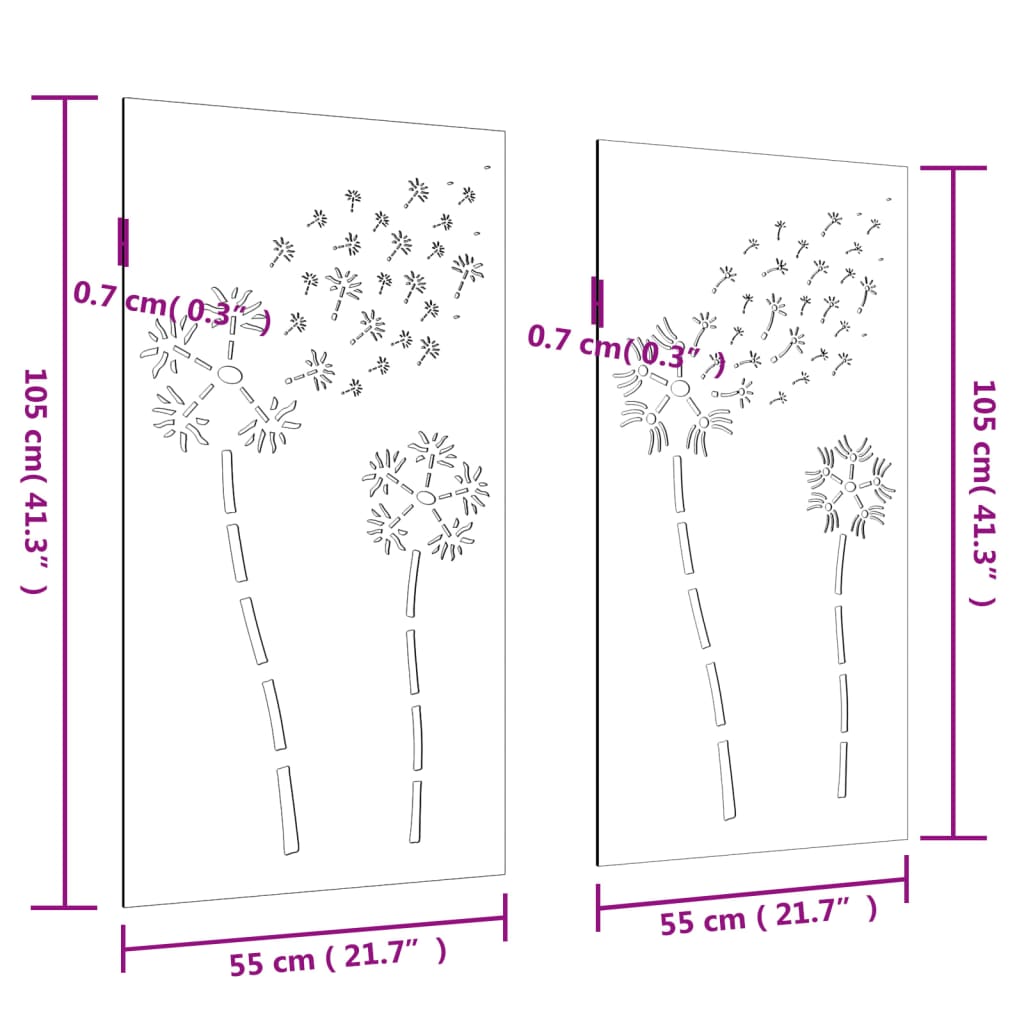 Décorations murales de jardin 2pcs 105x55 cm design de fleur - XIOS
