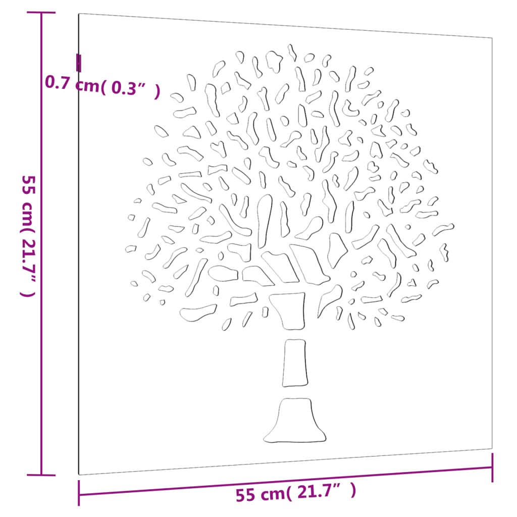 Décoration murale jardin 55x55 cm acier corten design d'arbre - XIOS