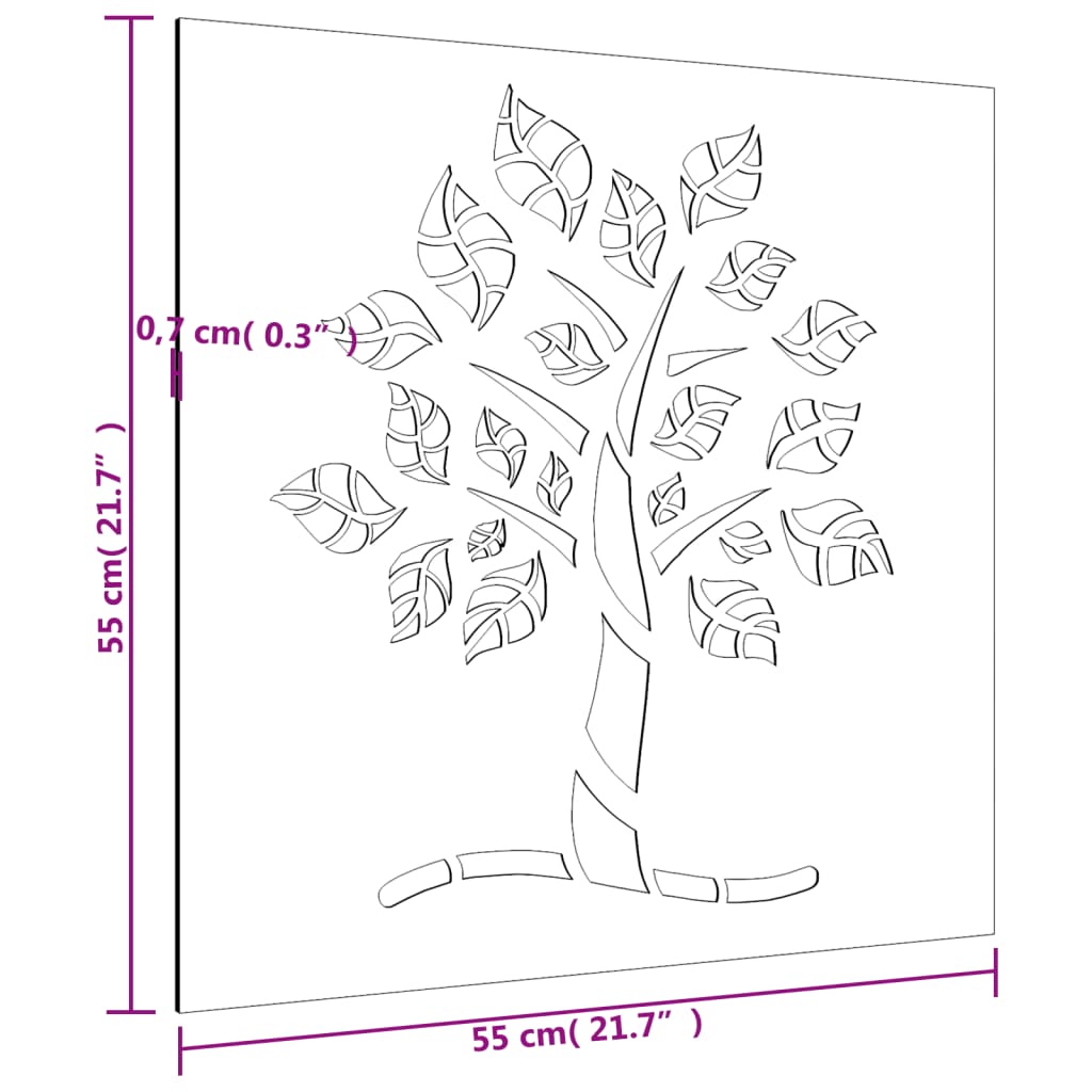 Décoration murale jardin 55x55 cm acier corten design d'arbre - XIOS