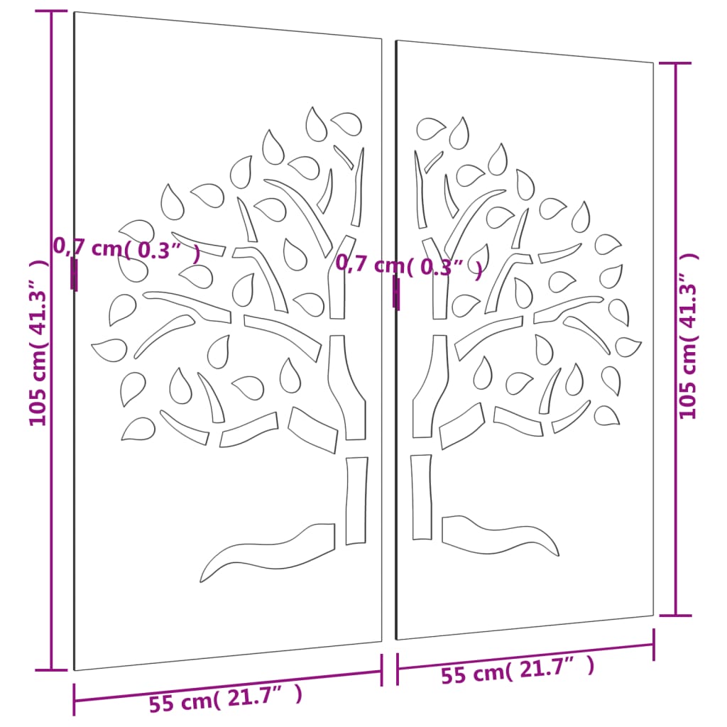 Décorations murales jardin 2 pcs 105x55 cm design d'arbre - XIOS