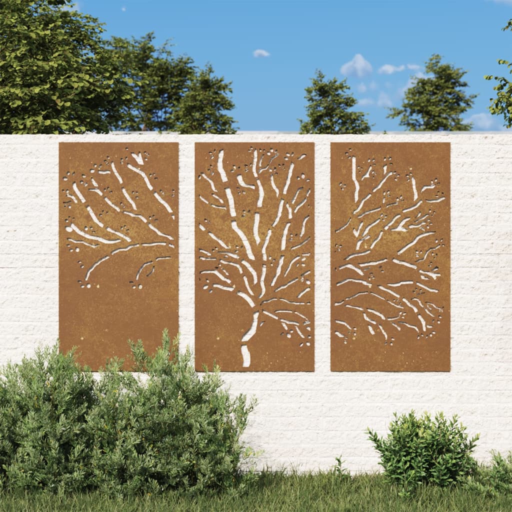 Décorations murales jardin 3 pcs 105x55 cm design d'arbre acier - XIOS