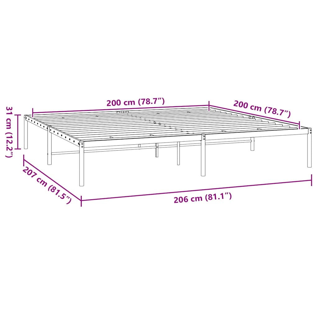 Cadre de lit métal sans matelas noir 200x200 cm - XIOS
