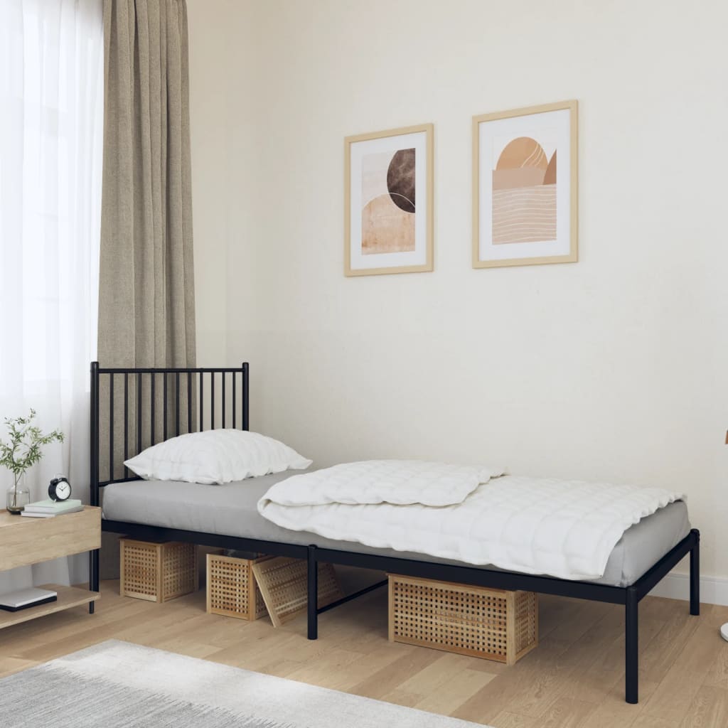 Cadre de lit métal sans matelas avec tête de lit noir 90x200 cm - XIOS