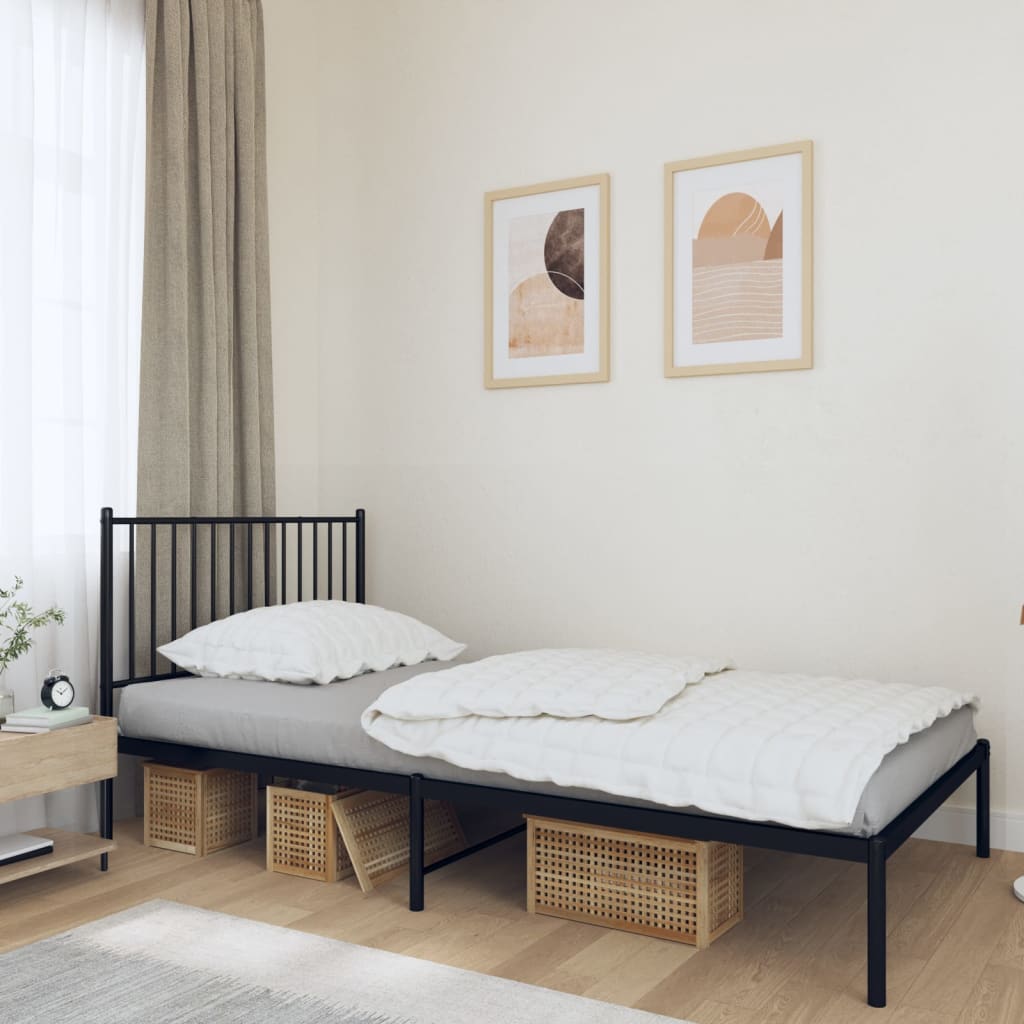 Cadre de lit métal sans matelas avec tête de lit noir 107x203cm - XIOS