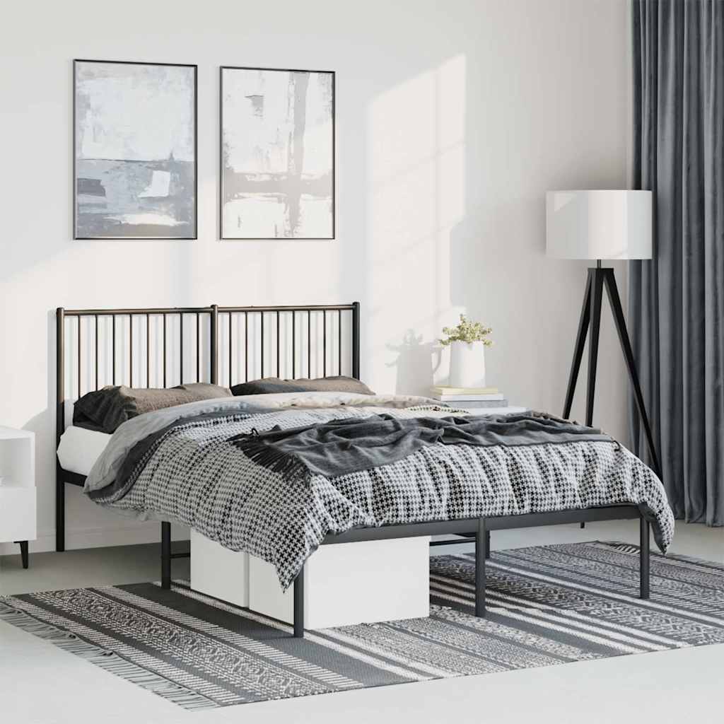 Cadre de lit métal sans matelas avec tête de lit noir 135x190cm - XIOS