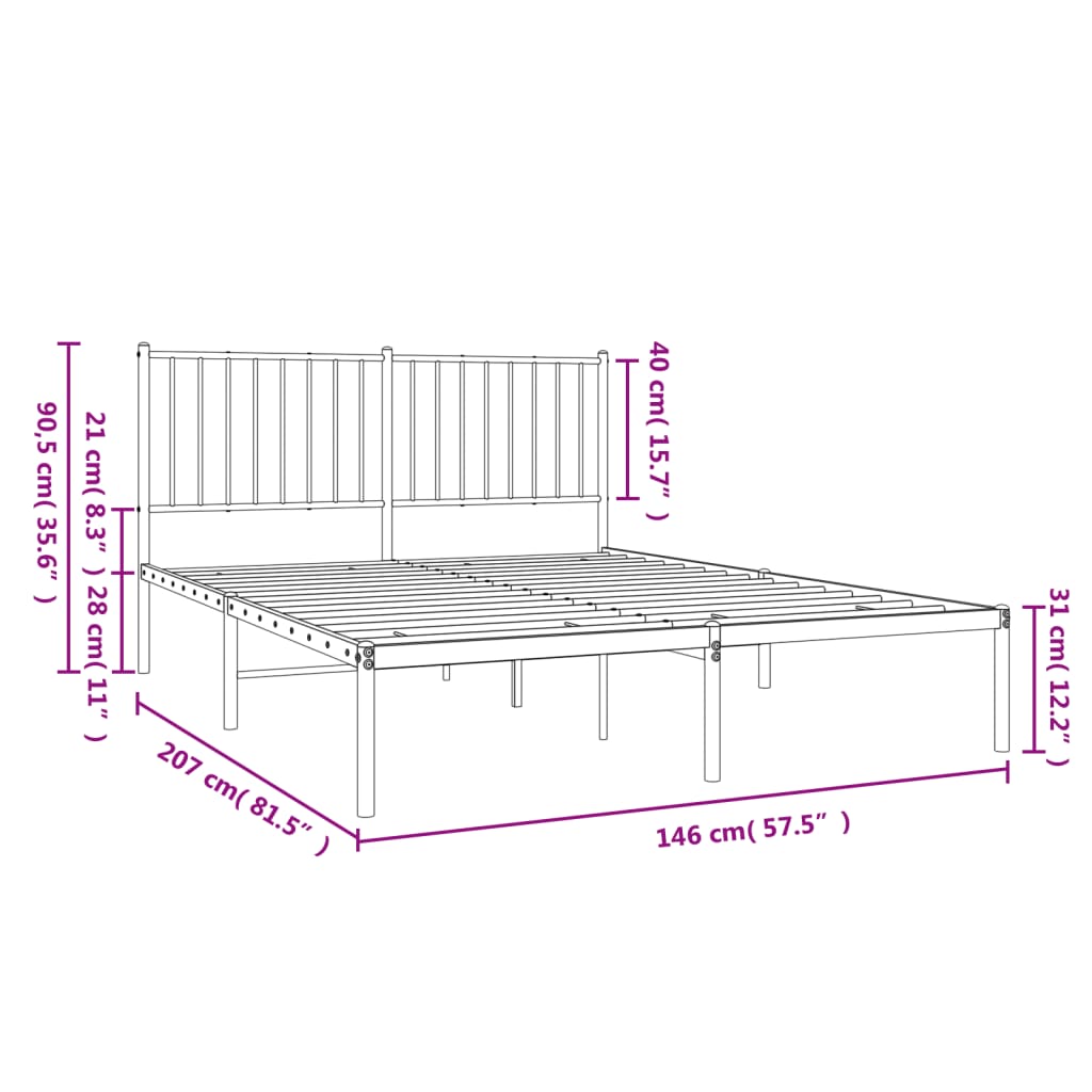 Cadre de lit métal sans matelas avec tête de lit noir 140x200cm - XIOS