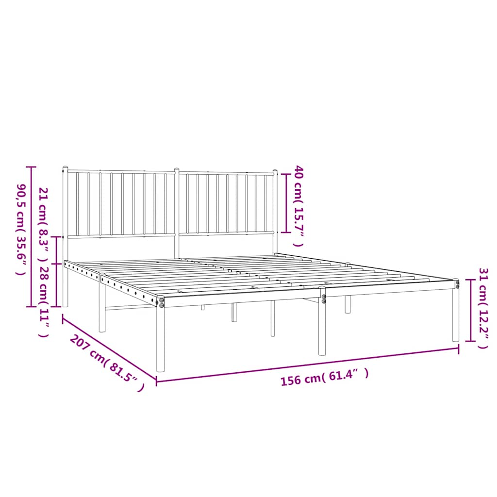Cadre de lit métal sans matelas avec tête de lit noir 150x200cm - XIOS