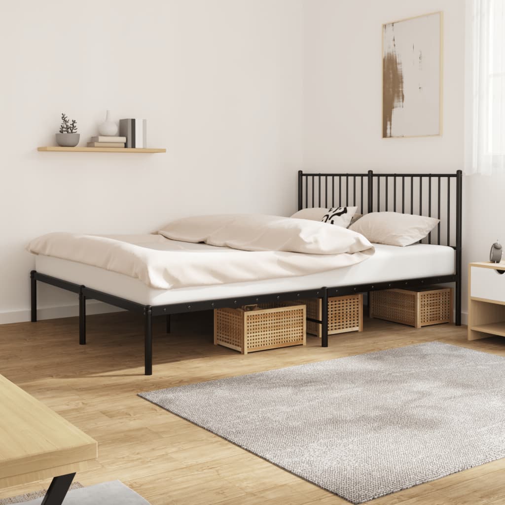 Cadre de lit métal sans matelas et tête de lit noir 160x200 cm - XIOS