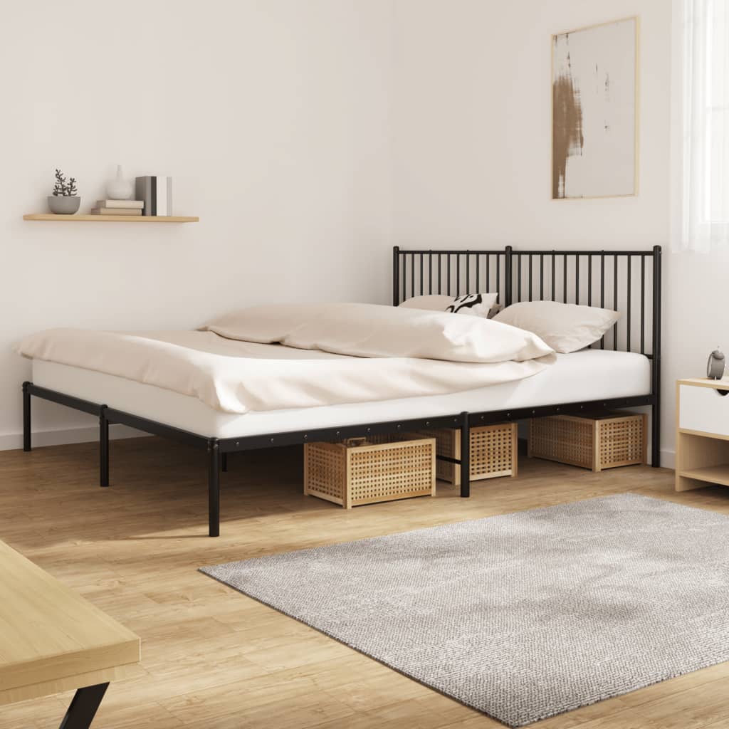 Cadre de lit métal sans matelas et tête de lit noir 180x200 cm - XIOS