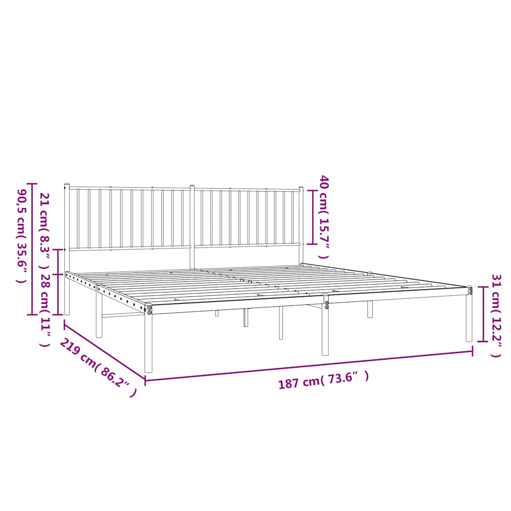 Cadre de lit métal sans matelas avec tête de lit noir 183x213cm - XIOS