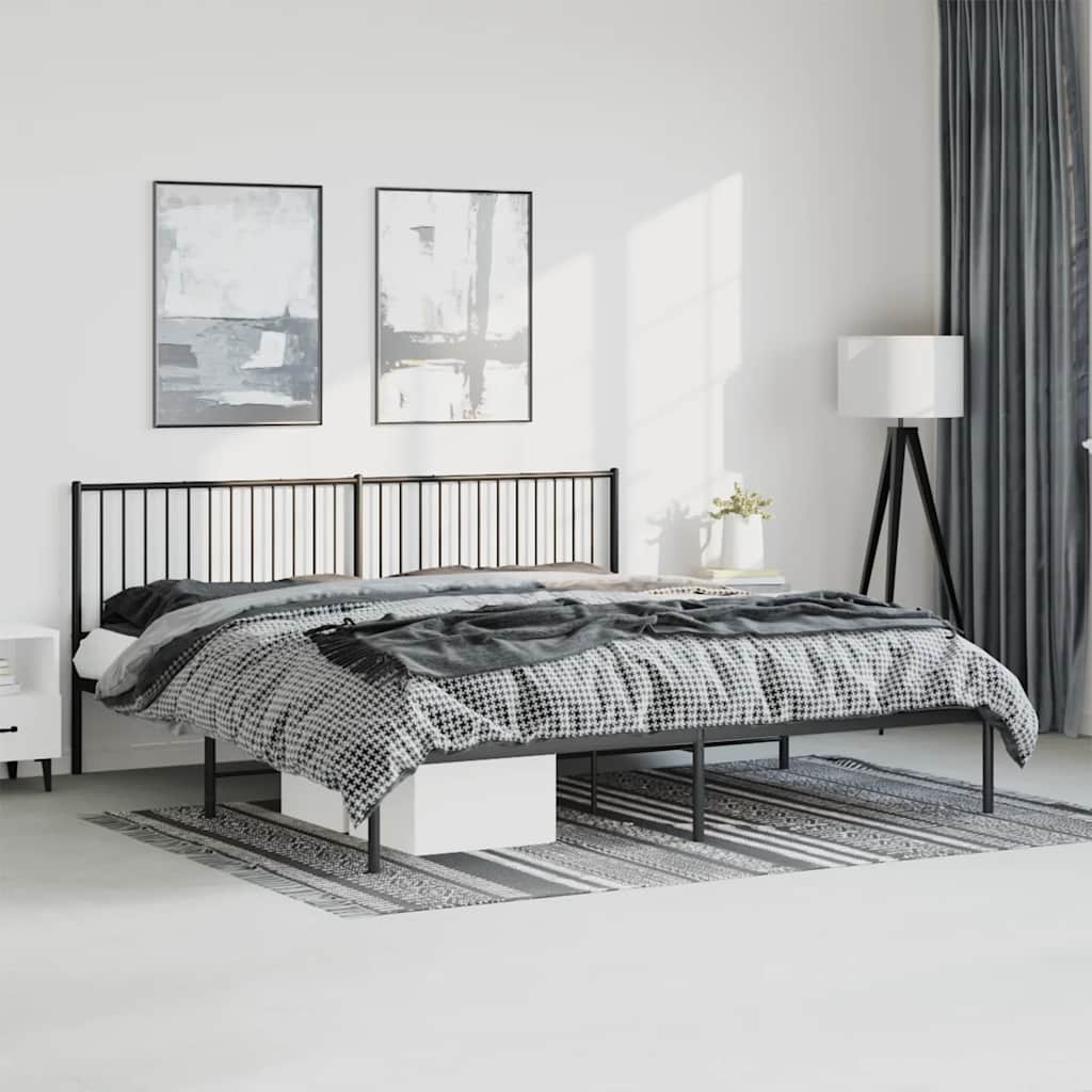Cadre de lit métal sans matelas avec tête de lit noir 193x203cm - XIOS