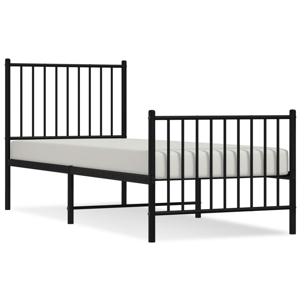 Cadre de lit métal sans matelas avec pied de lit noir 75x190 cm - XIOS